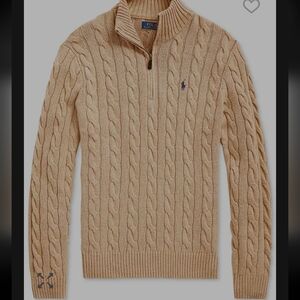 Polo Ralph Lauren Camel Cable-Knit Cotton Quarter-Zip Sweater 3XLT